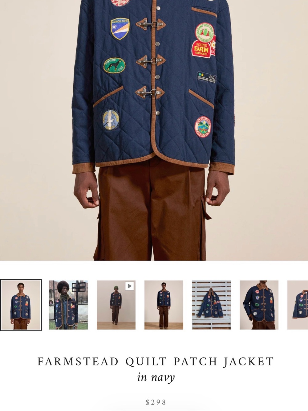 Found Quilted Navy Field Jacket with Brown Trim and Patchwork - Picture 6 of 7